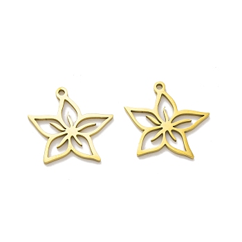 5Pcs 201 Stainless Steel Pendants, Laser Cut, Hllow Flower Charm, Real 18K Gold Plated, 15.5x16.5x1mm, Hole: 1.5mm