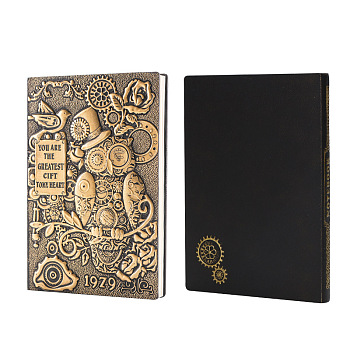 Rectangle 3D Embossed PU Leather Notebook, A5 Owl Pattern Journal, for School Office Supplies, Goldenrod, 215x145mm