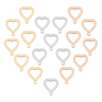 Unicraftale 18Pcs 3 Colors 304 Stainless Steel Open Heart Charms, Cut-Out, Manual Polishing, Hollow, Mixed Color, 10x8x1mm, Hole: 0.8mm, 6pcs/color