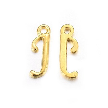 Golden Plated Alloy Letter Pendants, Rack Plating, Cadmium Free & Lead Free, Letter.J, 16x5x2mm, Hole: 1.5mm