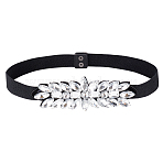 1Pc Black PU Elastic Chain Belt, Rhinestone Flower Waist Belt for Shirt Skirt Dress Overcoat, Crystal, 28-1/8 inch(71.5cm)(AJEW-FG0002-35B)
