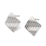 304 Stainless Steel Stud Earring Findings, Rhombus with Stripe, with Loop, Stainless Steel Color, 16.5x16.5mm, Hole: 1.4mm, Pin: 0.8x10mm(STAS-D217-02P)