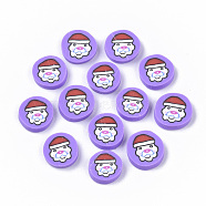 Handmade Polymer Clay Cabochons, Flat Round with Father Christmas, Christmas Theme, Medium Purple, 9~11x2mm, about 4165pcs/1000g(CLAY-S091-010C)