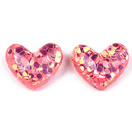 Acrylic Cabochons, with Glitter Sequins, Heart, Tomato, 19.5x24x9mm(OACR-R251-02D)