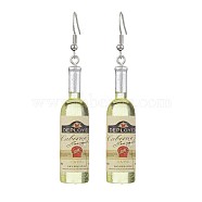 Wine Bottle Resin Dangle Earrings, Iron Earrings for Women, Champagne Yellow, 70x12mm, 2Pair/set(EJEW-JE05878-01-S)