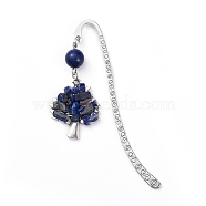 Tibetan Style Alloy Bookmarks, with Alloy Pendants and Natural Lapis Lazuli Beads, Tree, 84mm, Pendant: 28x23.5x6mm(AJEW-JK00158-02)