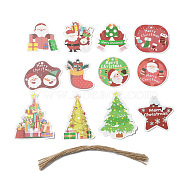 Christmas Theme Paper Big Pendant Decorations, Hemp Rope Hanging Ornament, Mixed Shapes, Pendant: 60~88x58~71x0.3mm, 12pcs/set(HJEW-F018-02)