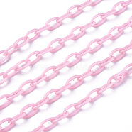 ABS Plastic Cable Chains, Oval, Pink, 13x7~7.5x2mm, about 15.35~15.74 inch(39~40cm)/strand(KY-E007-01I)