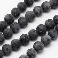 Natural Larvikite/Black Labradorite Beads Strands, Frosted, Round, 8mm, Hole: 1mm, about 48pcs/strand, 15.1 inch(X-G-D692-8mm)