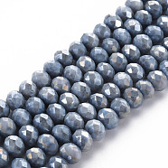 Opaque Baking Painted Glass Beads Strands, Imitation Stones, Faceted, AB Color Plated, Rondelle, Gray, 8x6mm, Hole: 1.2mm, about 63~64pcs/strand, 15.87 inch~16.14 inch(40.3~41cm)(EGLA-N006-010A-B03)