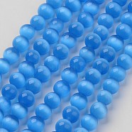 Cat Eye Beads, Round, Deep Sky Blue, 6mm, Hole: 1mm, about 66pcs/strand, 15.5 inch(X-CER54)