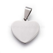 304 Stainless Steel Stamping Blank Tag Pendants, Heart, Stainless Steel Color, 19x20x1.5mm, Hole: 7x4mm(STAS-L220-02B)