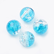 Acrylic Beads, Transparent Crackle Style, Round, Deep Sky Blue, 8x7mm, Hole: 2mm, about 1840pcs/500g(OACR-N002-02C)