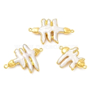 Baroque Style Natural Keshi Pearl Fence Connector Charms, Long-Lasting Plated, with Golden Plated Brass Findings, Seashell Color, 37~49x28~31x8mm, Hole: 1.8mm(KK-M251-11G)