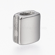 304 Stainless Steel Grooved Beads, Square, Stainless Steel Color, 8x7x4.5mm, Hole: 2x4mm(STAS-A033-012P)