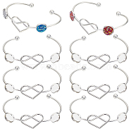 Iron Bangle Makings, with Brass Tray, Heart & Flat Round, Platinum, Tray: 12mm, Inner Diameter: 1-7/8x2-7/8 inch(4.8x7.2cm), 8pcs/bag(IFIN-SC0001-53)
