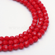 Opaque Solid Glass Bead Strands, Faceted(32 Facets) Round, Red, 8mm, Hole: 1mm, about 72pcs/strand, 21.2 inch(GLAA-R166-8mm-02E)