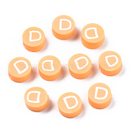 Handmade Polymer Clay Beads, Flat Round with Alphabet, Sandy Brown, Letter.D, 9x3.5~5mm, Hole: 1.6mm(CLAY-N011-031D)