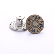 Alloy Button Pins for Jeans, Nautical Buttons, Garment Accessories, Round with Word, Antique Bronze, 17mm(PURS-PW0009-01K-01AB)