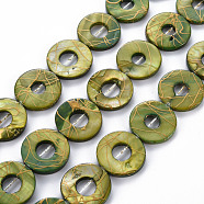 Natural Freshwater Shell Beads Strands, Dyed and Drawbench, Ring, Olive Drab, 20~21x2~3mm, Hole: 0.6mm, about 20~21pcs/strand, 15.94 inch(40.5cm)(SHEL-N026-168A)