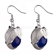 Natural Lapis Lazuli Elephant Head Dangle Earrings, Platinum Brass Jewelry for Women, 38mm, Pin: 0.7mm(EJEW-A092-07P-09)