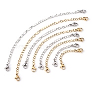 8 Strands 8 Styles 304 Stainless Steel Chain Extender, with Curb Chains and Lobster Claw Clasps, Real 24K Gold Plated & Stainless Steel Color, 1strand/style(STAS-YW0001-12)