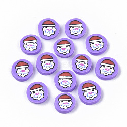 Handmade Polymer Clay Cabochons, Flat Round with Father Christmas, Christmas Theme, Medium Purple, 9~11x2mm, about 4165pcs/1000g(CLAY-S091-010C)