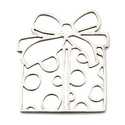 Christmas 201 Stainless Steel Pendants, Laser Cut, Gift Box Charm, Stainless Steel Color, 25x22x1mm, Hole: 2.5x2mm(STAS-M318-25P)
