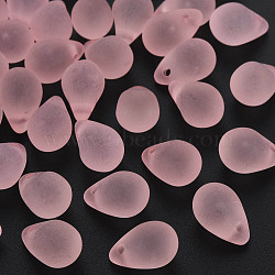 Transparent Acrylic Pendants, Frosted, Teardrop, Pink, 13x8.5mm, Hole: 1.6mm, about 1000pcs/500g(MACR-S373-67-M04)