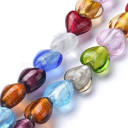 Handmade Silver Foil Lampwork Beads Strands, Heart, Colorful, 12x11~13x8~9mm, Hole: 1.2mm, about 33pcs/Strand, 14.96 inch(38cm)(FOIL-K001-01B)