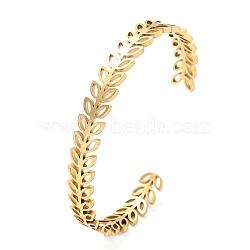 Ion Plating(IP) 304 Stainless Steel Cuff Bangles, Hollow Leaf Open Bangles for Women, Golden, 3/8 inch(0.85cm), Inner Diameter: 2-1/2 inch(6.45cm)(BJEW-C047-05G)