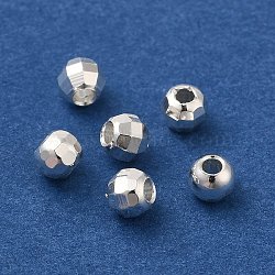 Brass Spacer Beads, Faceted, Barrel, 925 Sterling Silver Plated, 4x3.3mm, Hole: 1.5mm(KK-P249-02C-S)