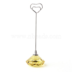 Diamond Shape Glass Name Card Holder, Wedding Table Number Card Holders, with Iron Findings, Heart, Champagne Yellow, 130mm(DJEW-F009-A02)