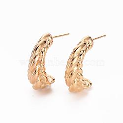 Brass Half Hoop Earrings, Stud Earring, Horn, Nickel Free, Real 18K Gold Plated, 23~25x18x7.5mm, Pin: 0.7mm(KK-R117-026-NF)