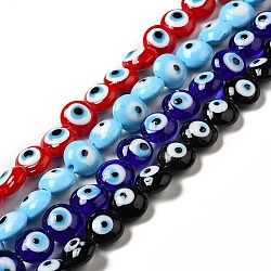 Handmade Evil Eye Lampwork Beads Strands, Flat Round, Mixed Color, 12.5x7.5mm, Hole: 1.6mm, about 33pcs/strand, 15.12''(38.4cm)(LAMP-E030-03)