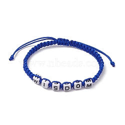 Word Wisdom Acrylic Braided Bead Bracelets, Polyester Adjustable Bracelet, Blue, Inner Diameter: 2-1/4~3-3/8 inch(5.7~8.7cm)(BJEW-JB09454)
