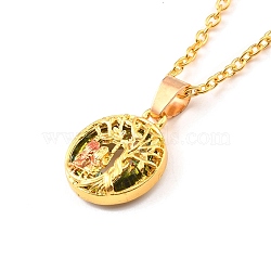 Tree of Life and Girl Donut Pendant Necklace for Women, Golden, Green, 20.08 inch(51cm)(NJEW-I113-05G)