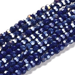 Opaque Glass Beads Stands, AB Color, Faceted(32 Facets), Round, Midnight Blue, 4.5x4mm, Hole: 1mm, about 94~95pcs/strand, 13.90~14.02 inch(35.3~35.6cm)(EGLA-A035-P4mm-B09)