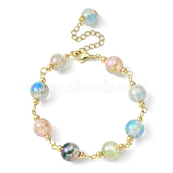 Resin with Gold Foil Round Beaded Chain Bracelet, Golden, 7-3/4 inch(19.6cm)(BJEW-JB09474-02)