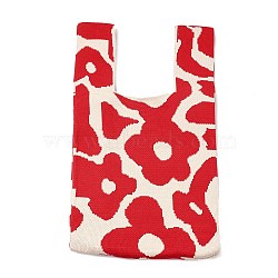 Polyester Mini Knit Tote Bags, Crochet Tote Handbag Lunch Box Bag, Flower, 34x19.5x2.1cm(ABAG-C008-01B-02)