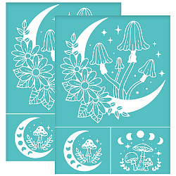 Self-Adhesive Silk Screen Printing Stencil, for Painting on Wood, DIY Decoration T-Shirt Fabric, Turquoise, Mushroom Pattern, 195x140mm(DIY-WH0337-060)