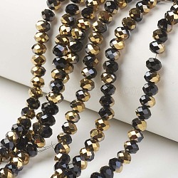 Electroplate Opaque Glass Beads Strands, Half Golden Plated, Faceted, Rondelle, Black, 4x3mm, Hole: 0.4mm, about 113~115pcs/strand, 41~42cm(EGLA-A034-P4mm-O01)