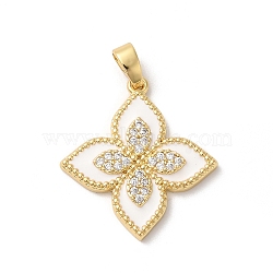 Rack Plating Brass Clear Cubic Zirconia Pendants, with Enamel, Long-Lasting Plated, Cadmium Free & Lead Free, Flower, Real 18K Gold Plated, 21.5x20x2mm, Hole: 5x3mm(KK-Z056-34G-01)