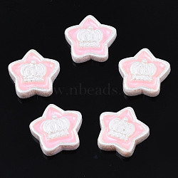 Opaque Resin Cabochons, with Enamel, Star with Crown, Pink, 10x10x3mm(X-CRES-S302-72B)