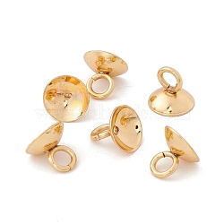 304 Stainless Steel Bead Cap Pendant Bails, for Globe Glass Bubble Cover Pendant Making, Half Round, Real 18K Gold Plated, 8x7mm, Hole: 3mm, 7.5mm inner diameter(STAS-I192-01D-G)