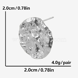 Irregular Folded Flat Round 304 Stainless Steel Stud Earrings for Women, Silver, 20x20mm(VO3388-1)