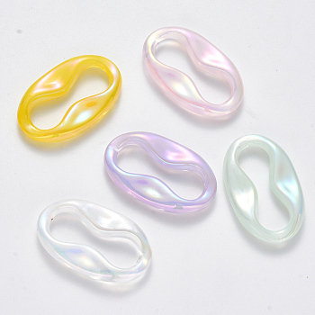 Transparent Acrylic Linking Rings, AB Color Plated, Imitation Gemstone Style, Oval, Mixed Color, 34.5x21x5.5mm, Inner Diameter: 26.5x9mm