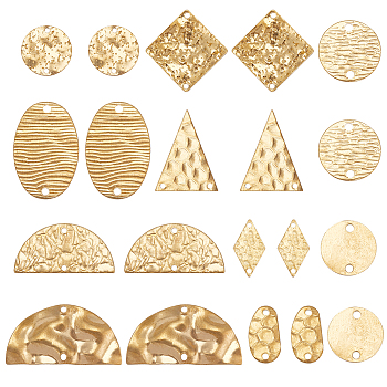 60Pcs 10 Styles Brass Connector Charms, Geometric Links, Textured, Flat Round & Triangle & Rhombus, Mixed Shapes, Raw(Unplated), 12.5~20.5x8~29x0.6~3mm, Hole: 1.2~1.8mm, 6pcs/style