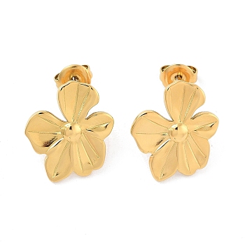 304 Stainless Steel Stud Earrings, Flower, Real 14K Gold Plated, 17.5x16mm