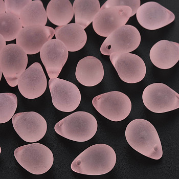 Transparent Acrylic Pendants, Frosted, Teardrop, Pink, 13x8.5mm, Hole: 1.6mm, about 1000pcs/500g